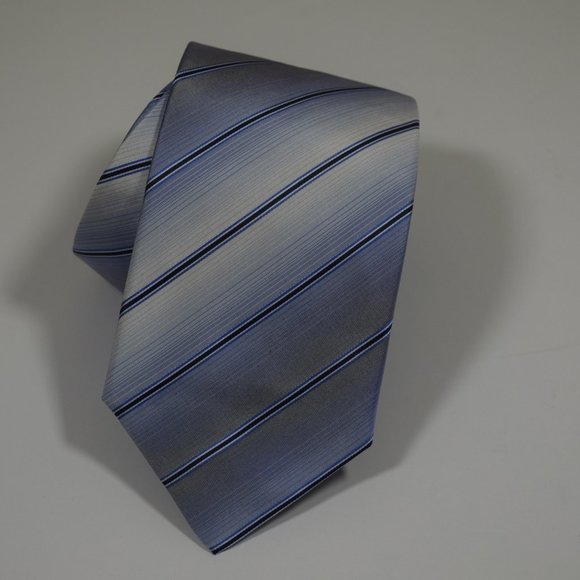 GRUPPO ARTIGIANI Navy Gray Silk Tie Striped - Picture 6 of 12